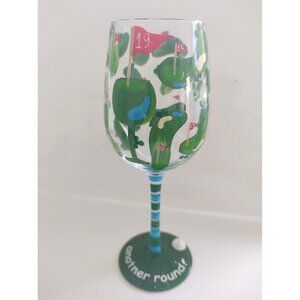 Vintage Top Shelf Hand Painted Golf Course Wine Glass "Another Round" 9" Tall